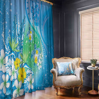 Hawaii Honu Window Curtain Tropical Flowers Blue Gradient LT05 - Polynesian Pride