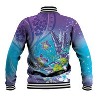Hawaii Honu Baseball Jacket Tropical Flowers Purple Gradient LT05 - Polynesian Pride