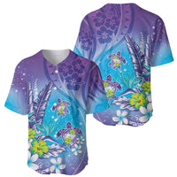 Hawaii Honu Baseball Jersey Tropical Flowers Purple Gradient