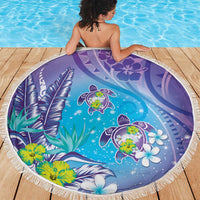 Hawaii Honu Beach Blanket Tropical Flowers Purple Gradient LT05 - Polynesian Pride