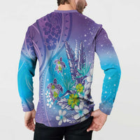Hawaii Honu Button Sweatshirt Tropical Flowers Purple Gradient LT05 - Polynesian Pride