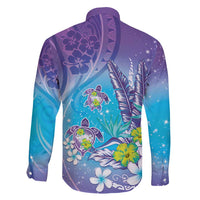 Hawaii Honu Family Matching Short Sleeve Bodycon Dress and Hawaiian Shirt Tropical Flowers Purple Gradient