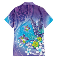 Hawaii Honu Family Matching Tank Maxi Dress and Hawaiian Shirt Tropical Flowers Purple Gradient