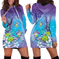 Hawaii Honu Hoodie Dress Tropical Flowers Purple Gradient LT05 - Polynesian Pride