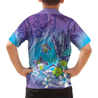 Hawaii Honu Kid Hawaiian Shirt Tropical Flowers Purple Gradient