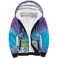 Hawaii Honu Sherpa Hoodie Tropical Flowers Purple Gradient LT05 Unisex Purple - Polynesian Pride