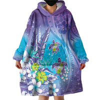 Hawaii Honu Wearable Blanket Hoodie Tropical Flowers Purple Gradient LT05 - Polynesian Pride