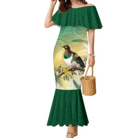 New Zealand Pigeon Kereru Family Matching Mermaid Dress and Hawaiian Shirt Maori Fern Art Green Gradient - Polynesian Pride
