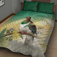 New Zealand Pigeon Kereru Quilt Bed Set Maori Fern Art Green Gradient - Polynesian Pride