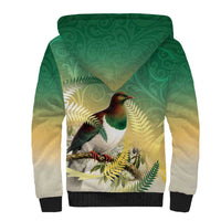 New Zealand Pigeon Kereru Sherpa Hoodie Maori Fern Art Green Gradient - Polynesian Pride
