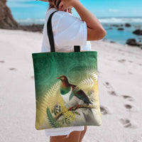 New Zealand Pigeon Kereru Tote Bag Maori Fern Art Green Gradient - Polynesian Pride