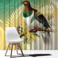 New Zealand Pigeon Kereru Window Curtain Maori Fern Art Green Gradient - Polynesian Pride