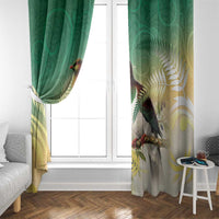 New Zealand Pigeon Kereru Window Curtain Maori Fern Art Green Gradient - Polynesian Pride