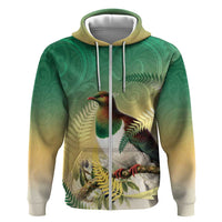 New Zealand Pigeon Kereru Zip Hoodie Maori Fern Art Green Gradient - Polynesian Pride