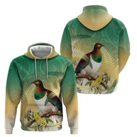 New Zealand Pigeon Kereru Zip Hoodie Maori Fern Art Green Gradient - Polynesian Pride
