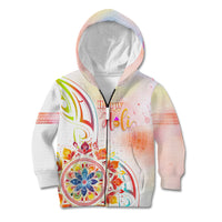 Happy Holi Festival Kid Hoodie Rangoli With Polynesian Pattern LT05 Zip Hoodie White - Polynesian Pride