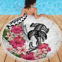 White Polynesian Hammerhead Shark Tribal Pattern Beach Blanket LT05 - Polynesian Pride