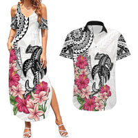 White Polynesian Hammerhead Shark Tribal Pattern Couples Matching Summer Maxi Dress and Hawaiian Shirt LT05 White - Polynesian Pride