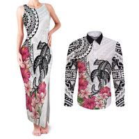 White Polynesian Hammerhead Shark Tribal Pattern Couples Matching Tank Maxi Dress and Long Sleeve Button Shirt LT05 White - Polynesian Pride