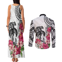 White Polynesian Hammerhead Shark Tribal Pattern Couples Matching Tank Maxi Dress and Long Sleeve Button Shirt LT05 - Polynesian Pride