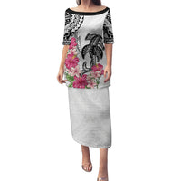White Polynesian Hammerhead Shark Tribal Pattern Family Matching Puletasi and Hawaiian Shirt LT05 Mom's Dress White - Polynesian Pride