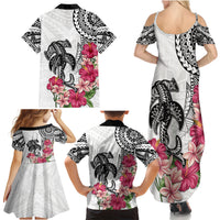 White Polynesian Hammerhead Shark Tribal Pattern Family Matching Summer Maxi Dress and Hawaiian Shirt LT05 - Polynesian Pride
