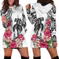 White Polynesian Hammerhead Shark Tribal Pattern Hoodie Dress LT05 - Polynesian Pride