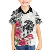 White Polynesian Hammerhead Shark Tribal Pattern Kid Hawaiian Shirt