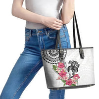 White Polynesian Hammerhead Shark Tribal Pattern Leather Tote Bag LT05 - Polynesian Pride