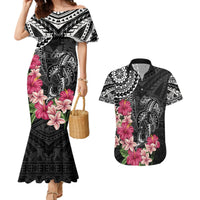 Black Polynesian Hammerhead Shark Tribal Pattern Couples Matching Mermaid Dress and Hawaiian Shirt LT05 Black - Polynesian Pride