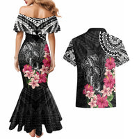 Black Polynesian Hammerhead Shark Tribal Pattern Couples Matching Mermaid Dress and Hawaiian Shirt LT05 - Polynesian Pride