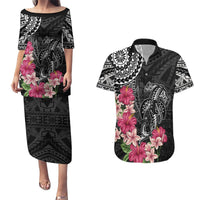 Black Polynesian Hammerhead Shark Tribal Pattern Couples Matching Puletasi and Hawaiian Shirt LT05 Black - Polynesian Pride