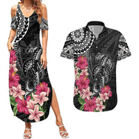 Black Polynesian Hammerhead Shark Tribal Pattern Couples Matching Summer Maxi Dress and Hawaiian Shirt LT05 Black - Polynesian Pride