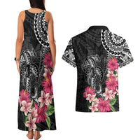 Black Polynesian Hammerhead Shark Tribal Pattern Couples Matching Tank Maxi Dress and Hawaiian Shirt LT05 - Polynesian Pride