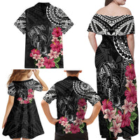 Black Polynesian Hammerhead Shark Tribal Pattern Family Matching Off Shoulder Maxi Dress and Hawaiian Shirt LT05 - Polynesian Pride