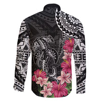 Black Polynesian Hammerhead Shark Tribal Pattern Family Matching Off Shoulder Maxi Dress and Hawaiian Shirt LT05 - Polynesian Pride