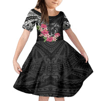 Black Polynesian Hammerhead Shark Tribal Pattern Family Matching Puletasi and Hawaiian Shirt LT05 Daughter's Dress Black - Polynesian Pride