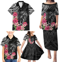Black Polynesian Hammerhead Shark Tribal Pattern Family Matching Puletasi and Hawaiian Shirt LT05 - Polynesian Pride