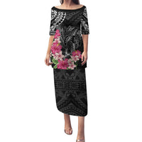 Black Polynesian Hammerhead Shark Tribal Pattern Family Matching Puletasi and Hawaiian Shirt LT05 Mom's Dress Black - Polynesian Pride