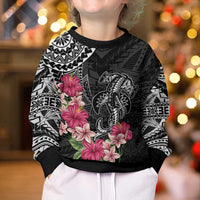 Black Polynesian Hammerhead Shark Tribal Pattern Kid Ugly Christmas Sweater