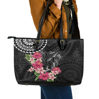 Black Polynesian Hammerhead Shark Tribal Pattern Leather Tote Bag LT05 - Polynesian Pride