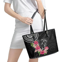 Black Polynesian Hammerhead Shark Tribal Pattern Leather Tote Bag LT05 - Polynesian Pride