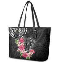 Black Polynesian Hammerhead Shark Tribal Pattern Leather Tote Bag LT05 - Polynesian Pride