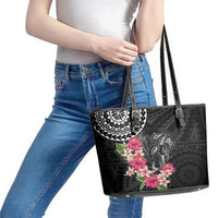 Black Polynesian Hammerhead Shark Tribal Pattern Leather Tote Bag LT05 - Polynesian Pride