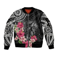 Black Polynesian Hammerhead Shark Tribal Pattern Sleeve Zip Bomber Jacket LT05 Unisex Black - Polynesian Pride