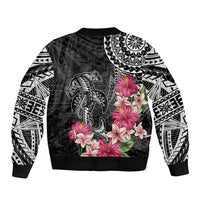 Black Polynesian Hammerhead Shark Tribal Pattern Sleeve Zip Bomber Jacket LT05 - Polynesian Pride