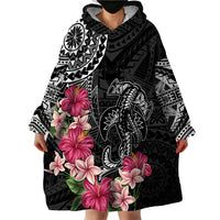 Black Polynesian Hammerhead Shark Tribal Pattern Wearable Blanket Hoodie LT05 - Polynesian Pride