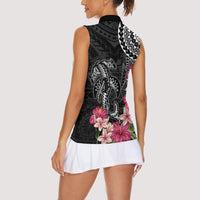 Black Polynesian Hammerhead Shark Tribal Pattern Women Sleeveless Polo Shirt