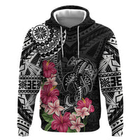 Black Polynesian Hammerhead Shark Tribal Pattern Zip Hoodie