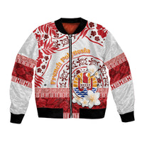 French Polynesia Internal Autonomy Day Bomber Jacket Tropical Hibiscus And Turtle Pattern LT05 Unisex Red - Polynesian Pride